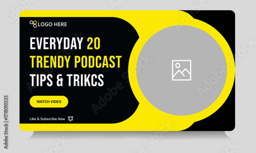 Creative podcast video thumbnail banner design, podcast sound video tips and trick cover banner design, fully customizable vector eps 10 file format