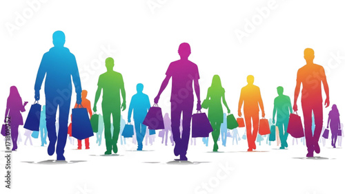 Artboard 1Colorful Silhouettes of People Shopping – Vibrant Crowd Vector Illustration