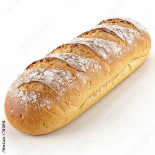 Freshly Baked Long Bread Loaf on White Background