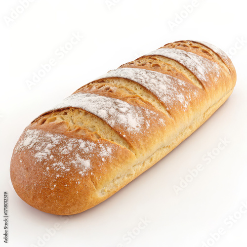 Freshly Baked Long Bread Loaf on White Background