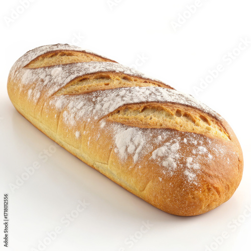 Freshly Baked Long Bread Loaf on White Background