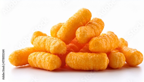 Pile Of Cheese Puffs Snack Isolated On White Background