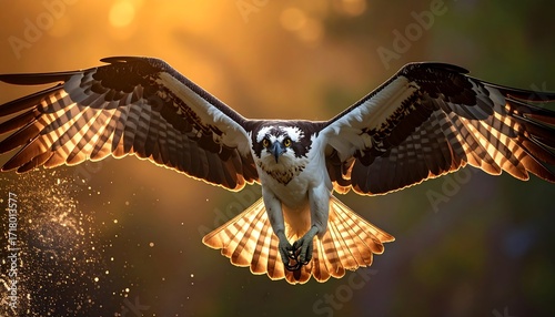 Osprey in flight at sunrise