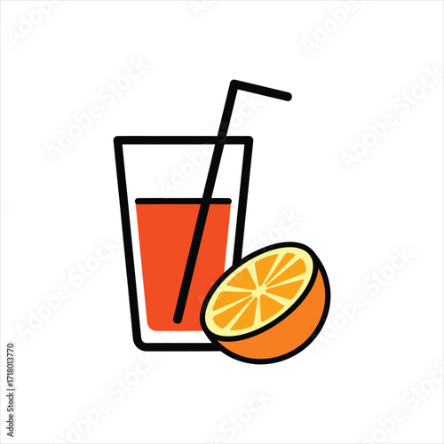 Fresh Orange Juice Illustration with Straw and Orange Slice