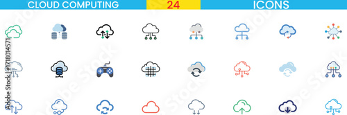 Collection of cloud computing technology icons for digital and network services vector