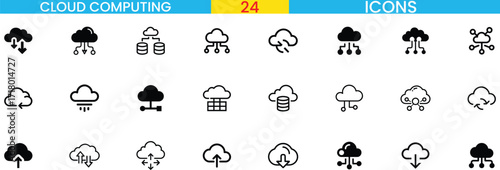 Cloud computing line icons set for digital services and data storage vector