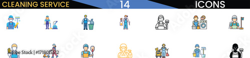 Collection of cleaning service icons representing various housekeeping and sanitation tasks vector