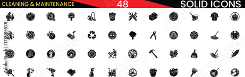Set of solid icons for cleaning and maintenance services vector