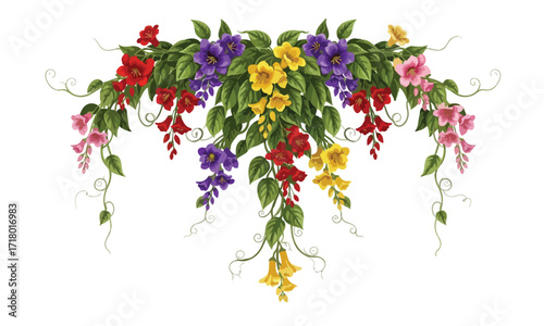 Vibrant creeper flower plant illustration with colorful blooms - Creeper flower plant vector art