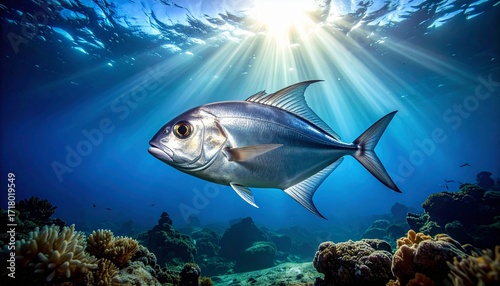 Deep-Sea Hatchetfish with Reflective Silver Body in Beam