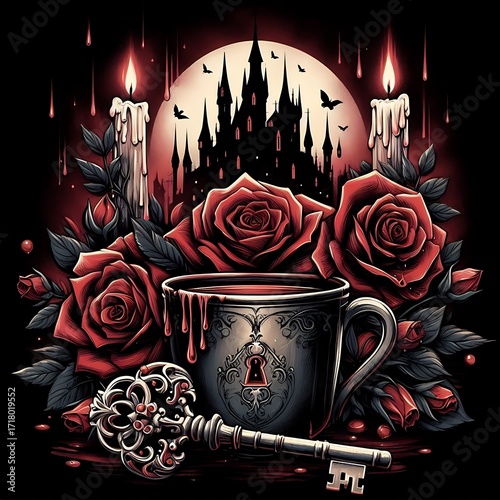 red rose on black halloween background 