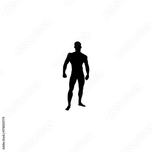 A strong, black silhouette of a muscular man, perfect for fitness, bodybuilding, or athletic themes.