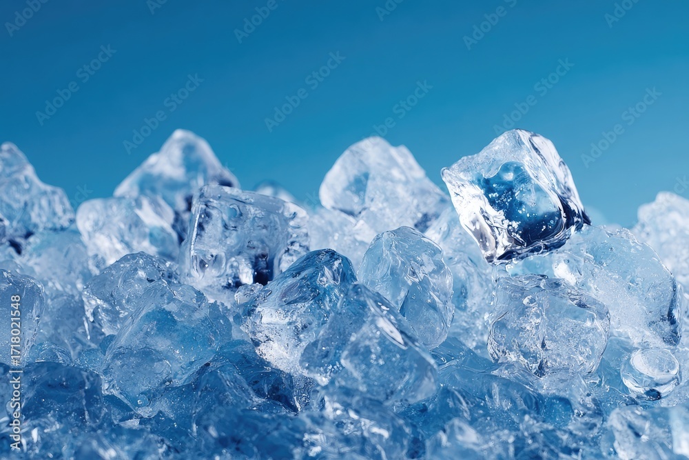 Obraz premium Close-up of ice cubes against a vibrant blue sky