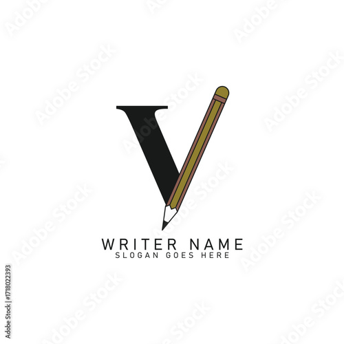 Letter V Pencil Logo Design. Alphabet V Lead Pencil Icon