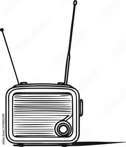 Minimal black line art of small radio with antenna 3