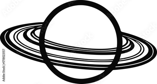 Minimal black outline of planet with rings, Saturn style 1