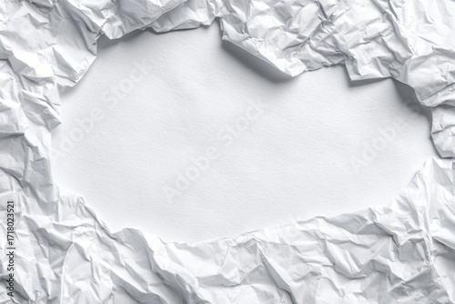 Crumpled white paper frame on a plain white background