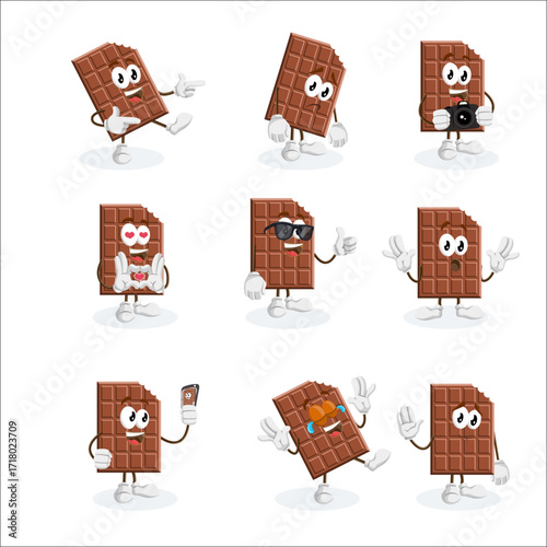 A delightful set of animated chocolate bar characters, each with unique expressions and poses, perfect for sweet brand marketing and children's content