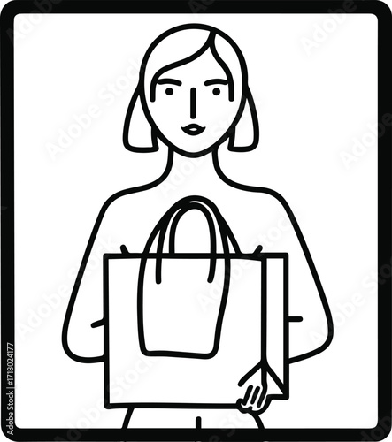 Minimal continuous line art of person holding shopping bag 3