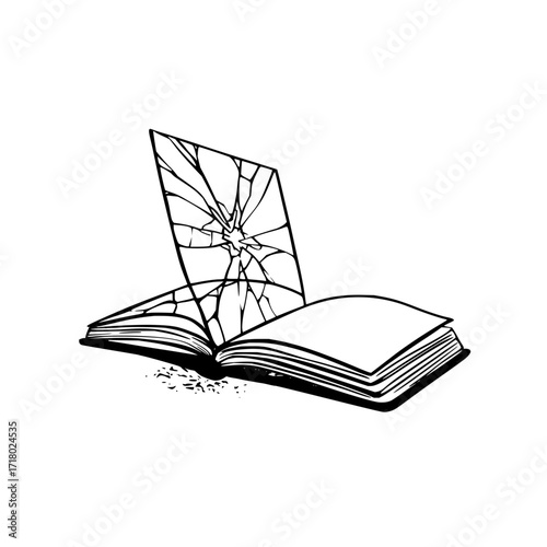 Broken mirror book illustration concept for knowledge shattered education and learning resources design art