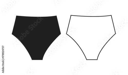 High waisted bikini bottoms black solid and outline illustration