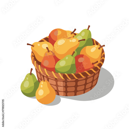 Basket of assorted pears with yellow and green fruits  