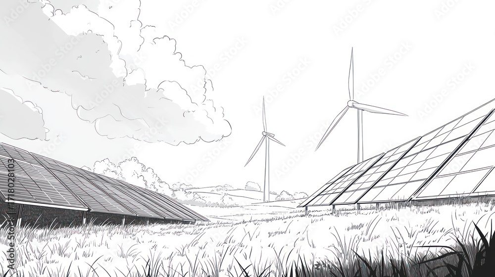 Fototapeta premium Renewable energy landscape illustration