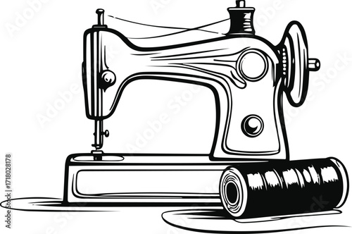 Minimal line art of sewing machine with thread roll 3