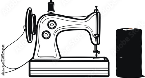  Minimal line art of sewing machine with thread roll.