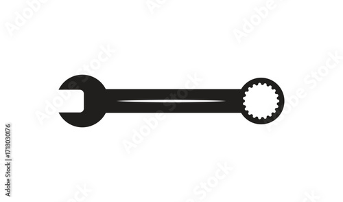 Simple silhouette of a spanner wrench with a cogwheel detail