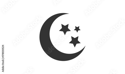 Crescent moon and stars silhouette on a white background