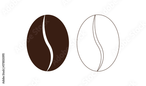 Two coffee beans one colored one outline illustration