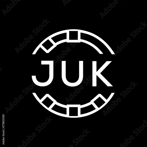 “Modern JUK  Monogram Logo Design, Sleek Minimalist Letter mark in Circle, JUK LATER LOGO, High-Contrast Branding Concept”. 
