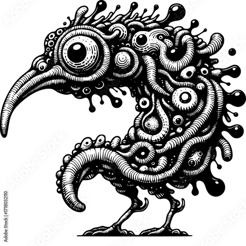 The Surreal Creature: A whimsical illustration features a bizarre, otherworldly creature with a unique anatomy, perfect for adding a touch of the eccentric or a dash of fantasy to any project.