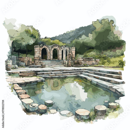 Butrint. Butrint watercolor vector illustration