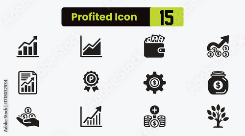 monetary profit set of line-style web icons. Collection of money earning linear icons. include savings, finance, investment, growth, earnings, payments, management, and more. Changeable stroke