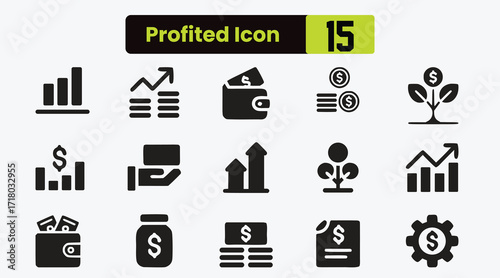 monetary profit set of line-style web icons. Collection of money earning linear icons. include savings, finance, investment, growth, earnings, payments, management, and more. Changeable stroke