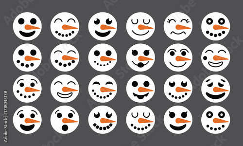 Cute snowman faces and expressions clipart bundle