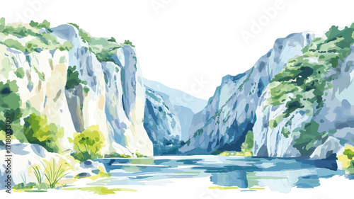 Matka Canyon. Matka Canyon watercolor vector illustration