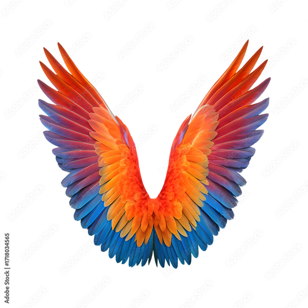 Obraz premium Vibrant, colorful bird wings spread wide. Freedom, flight, and imagination concept.
