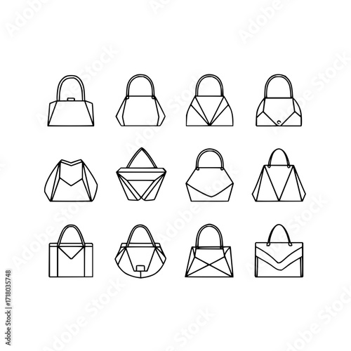 Fashionable handbag collection line art vector illustration for women accessories and stylish tote designs 100