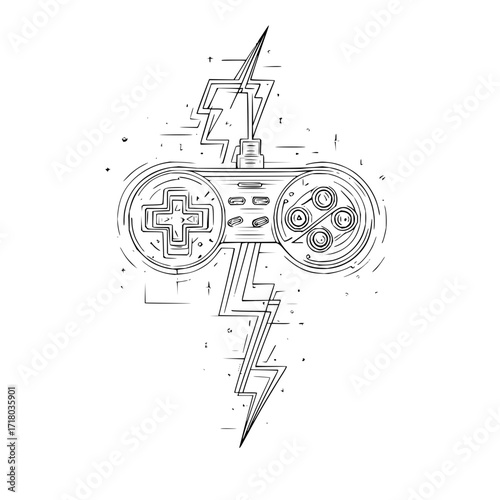 Gaming controller lightning bolt design for gamers esports and video game enthusiasts vector illustration art