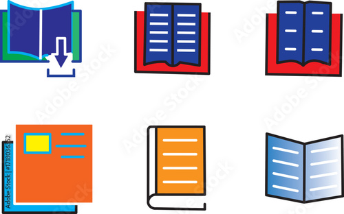 Book line icon set. Set of 24 outline icons related to the book. Library book symbol. Open and close textbook