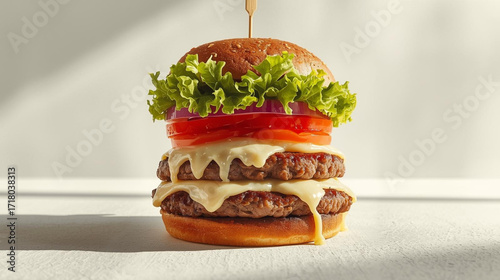 Juicy Double Cheeseburger With Fresh Lettuce And Tomato