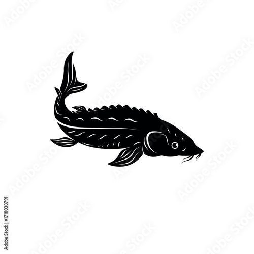 Sturgeon Silhouette Icon - Vector Fish Design for Seafood Branding and Fishing Logos