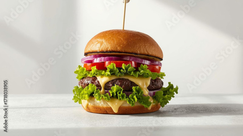 Juicy Double Patty Cheeseburger With Fresh Toppings Ready To Eat