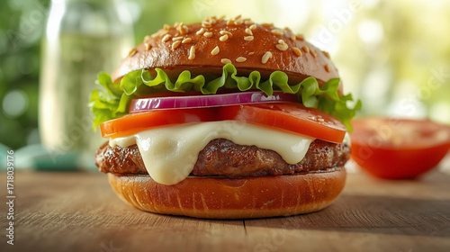 Juicy Beef Burger with Melted Cheese and Fresh Toppings