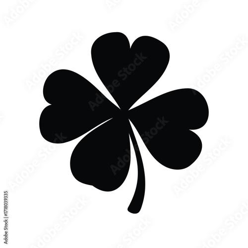 A bold black and white image of a three leaf shamrock