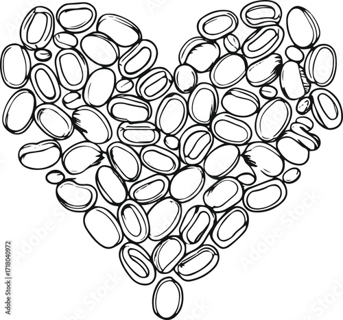 Outline vector of coffee beans forming a heart shape 3