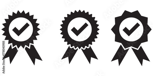 award icon symbol, premium quality certify icon sign - medal, prize, verified, badge, ribbon. certification, verification, quality, and achievement vector icon in solid and outline styles